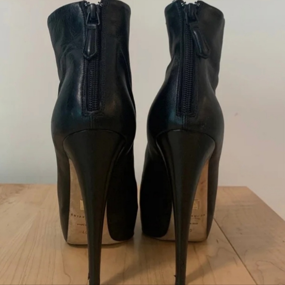Brian Atwood Black Leather Platform Booties SZ 10 - Picture 3 of 5